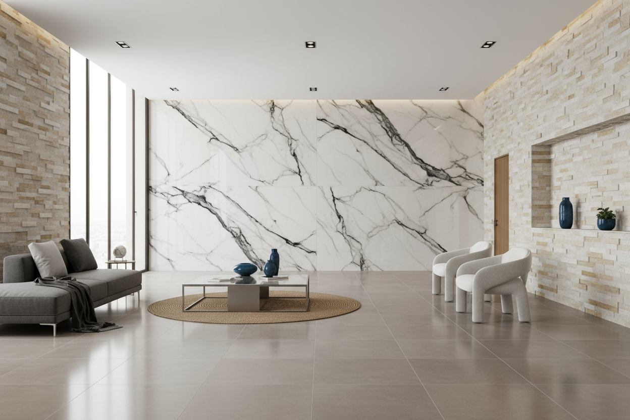 modern interior main focus on tiles 